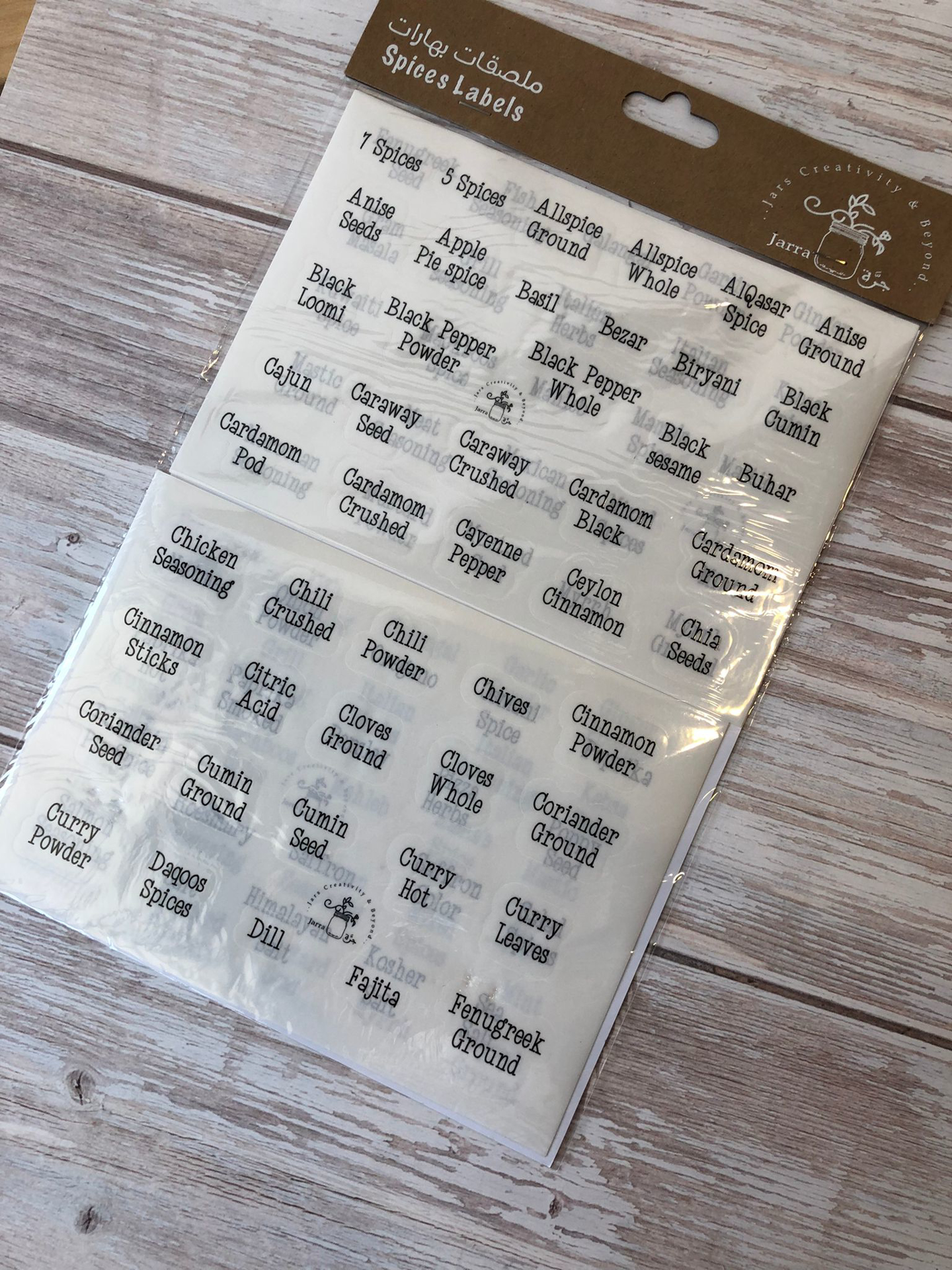 Picture of 117 stickers of spices names - English - Black