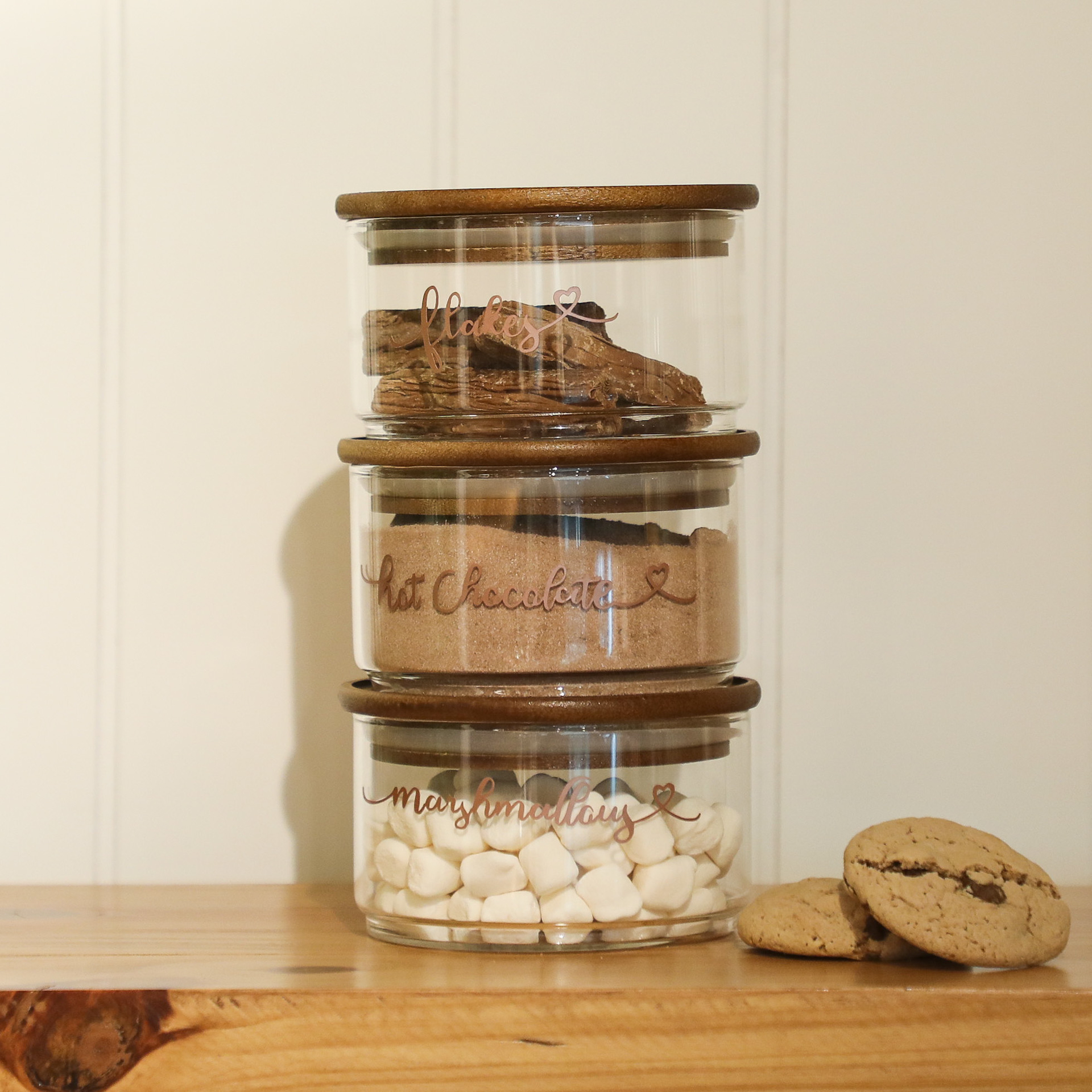 Picture of Three Stackable glass jar with Three Dark lid -SH