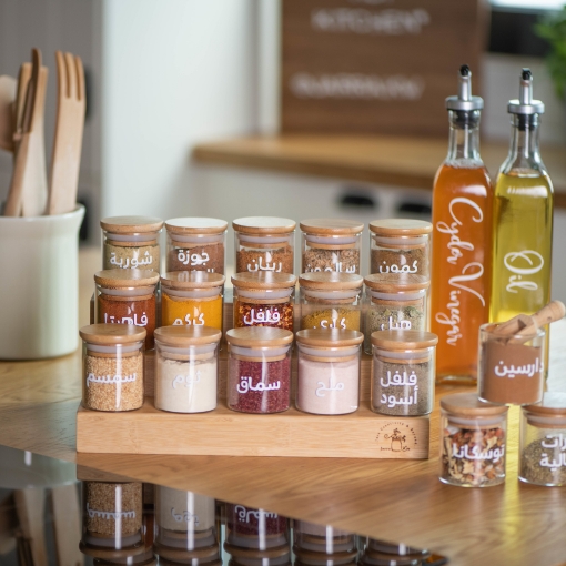 Picture of Three Tier Stand 15 Jars 100 ml Set - Natural Bambo