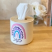 Picture of Tissue box with wood lid - Round - Rainbow label