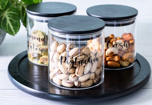 Picture of Nuts Set - Black Lid Jars With Rotary Tray