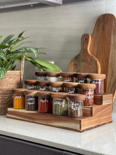 Picture of Three Tier Stand 15 Jars 300 ml Set - Acacia Wood -SH