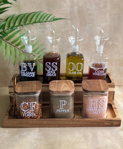 Picture of Oil & Condiment set with Acacia Wood stand -Square