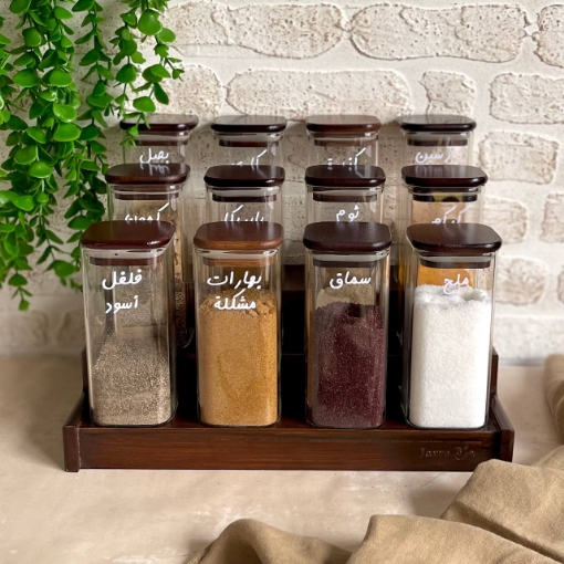 Picture of Three Tier Stand 12 Square Jars 350 ml Set - Dark