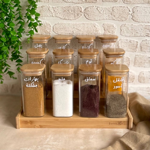 Picture of Three Tier Stand 12 Square Jars 350 ml Set - Natural Bambo  