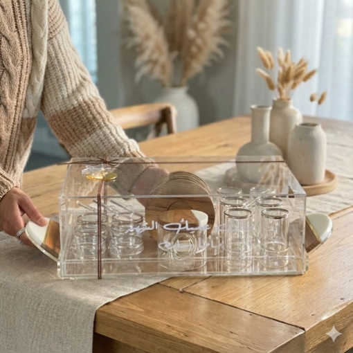 صورة طقم الشاي والقهوة من الرخام الطبيعي - ٦ قطع